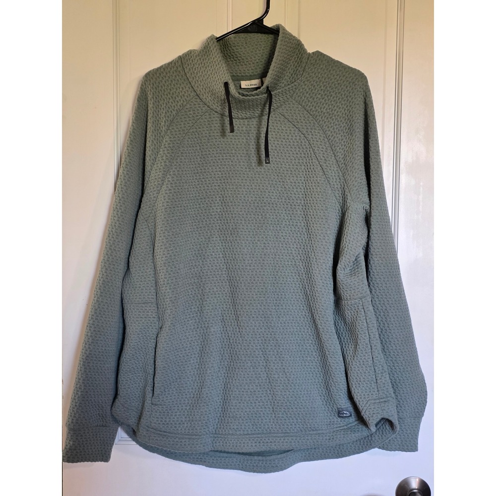 L.L. Bean Womens XL AirLight Waffle Pullover Funnel Neck Sage Green 520418